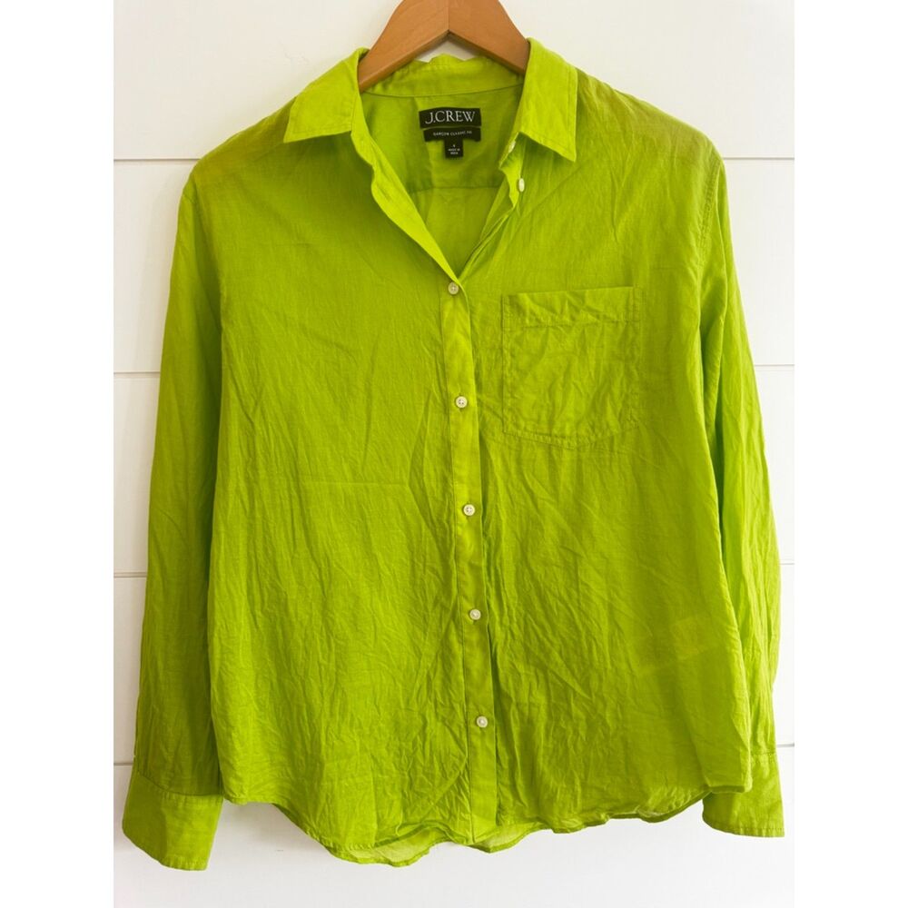 J.Crew Lime Green Garcon Classic Fit 100% Cotton Button Down Shirt Size 4 Summer - Picture 2 of 15